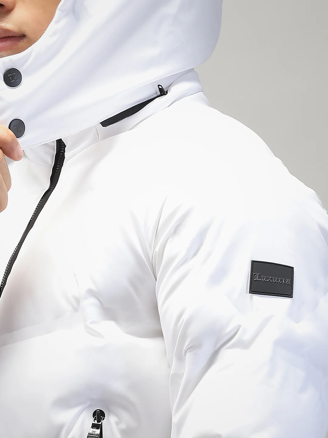 Men White Solid Hooded Full Sleeve Jacket - Image 8