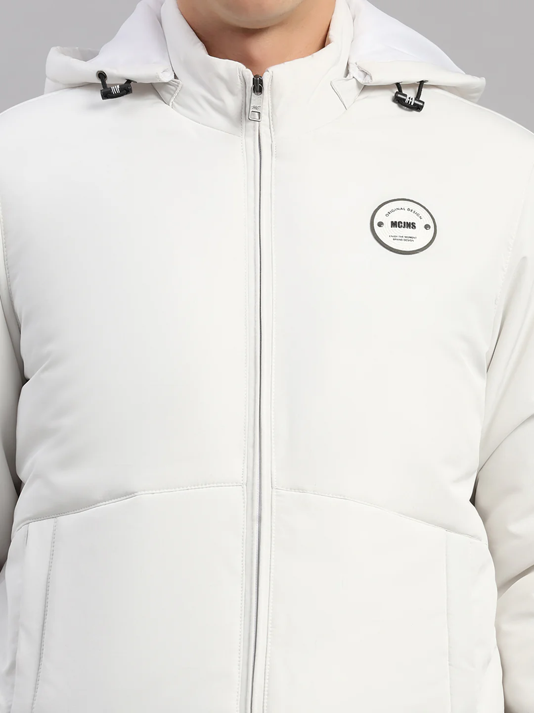Men White Solid Hooded Full Sleeve Jacket - Image 7