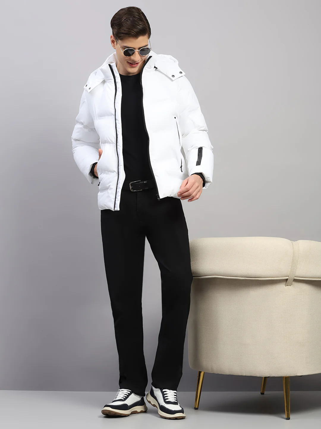 Luxuria Men White Solid Hooded Full Sleeve Jacket - Image 2