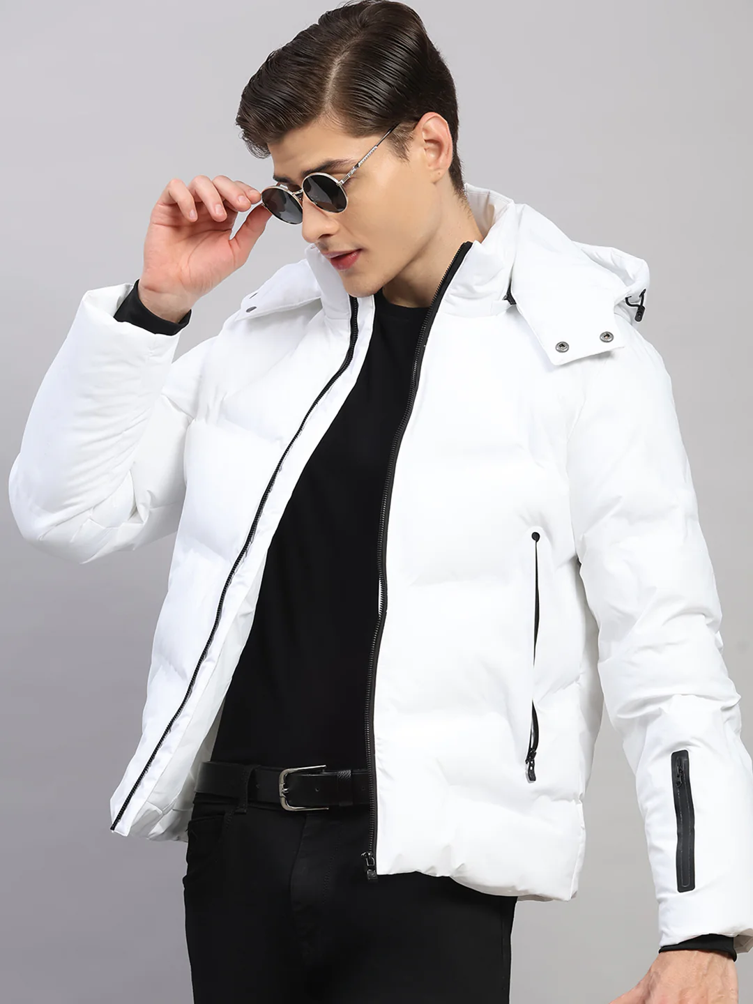Luxuria Men White Solid Hooded Full Sleeve Jacket - Image 7