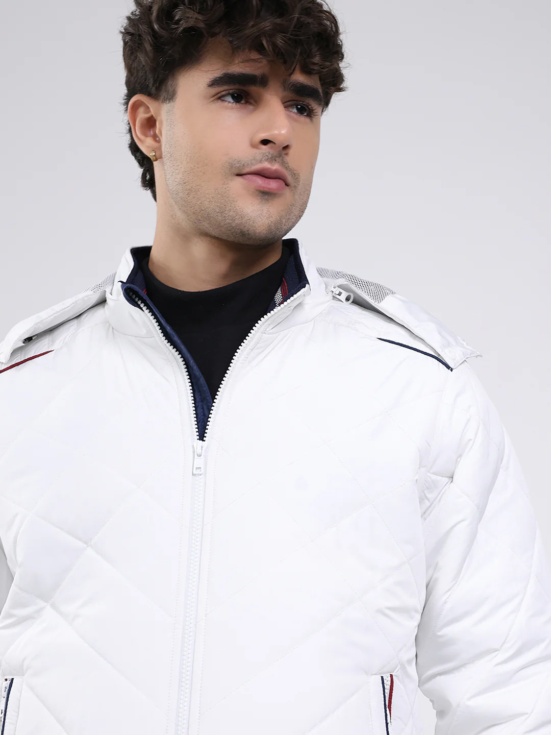 Men White Solid Hooded Full Sleeve Jacket - Image 6