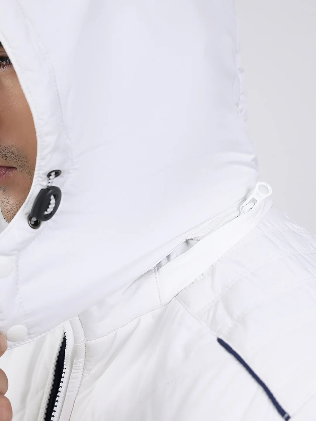 Men White Solid Hooded Full Sleeve Jacket - Image 7