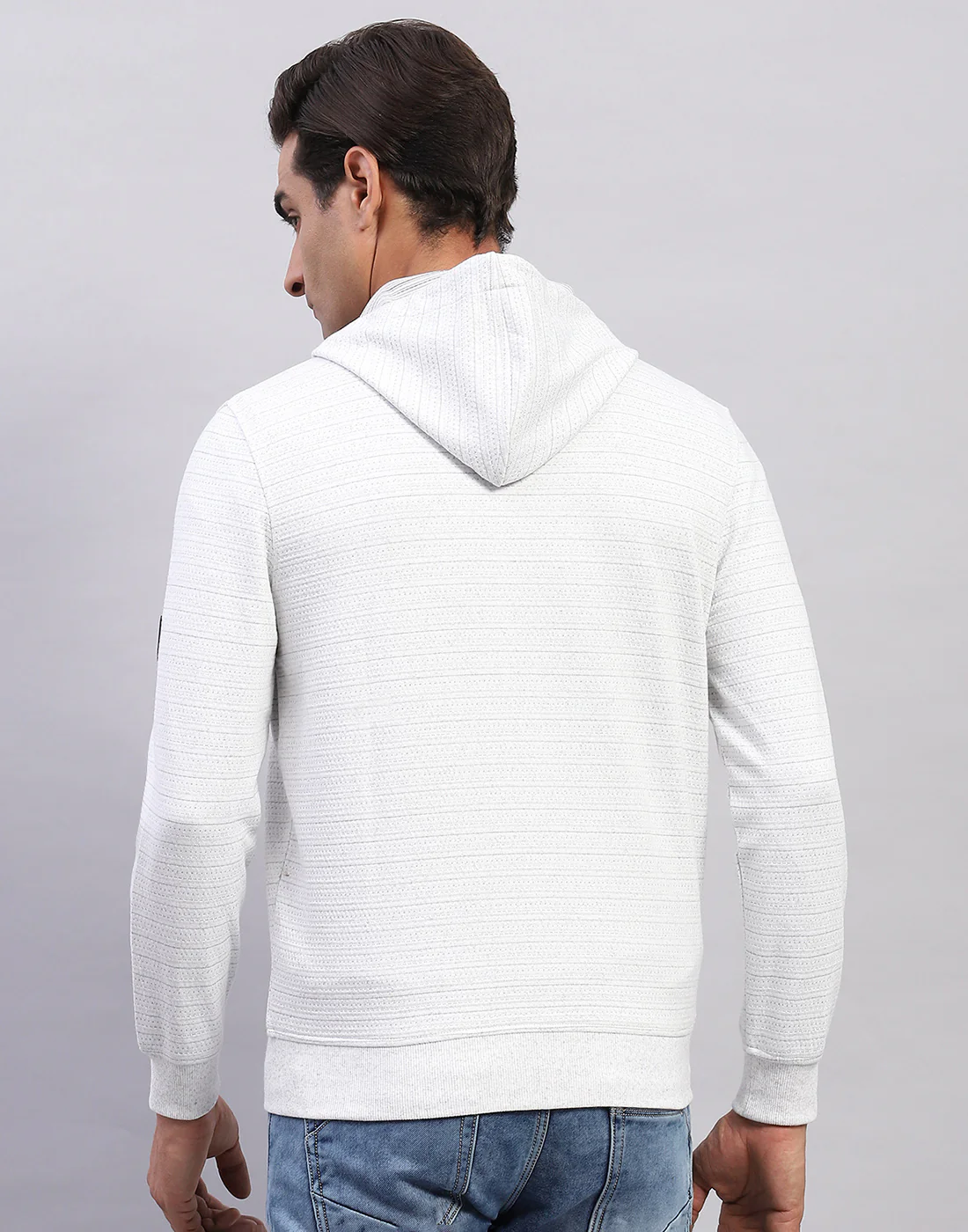 Men White Solid Hooded Full Sleeve Sweatshirt - Image 5