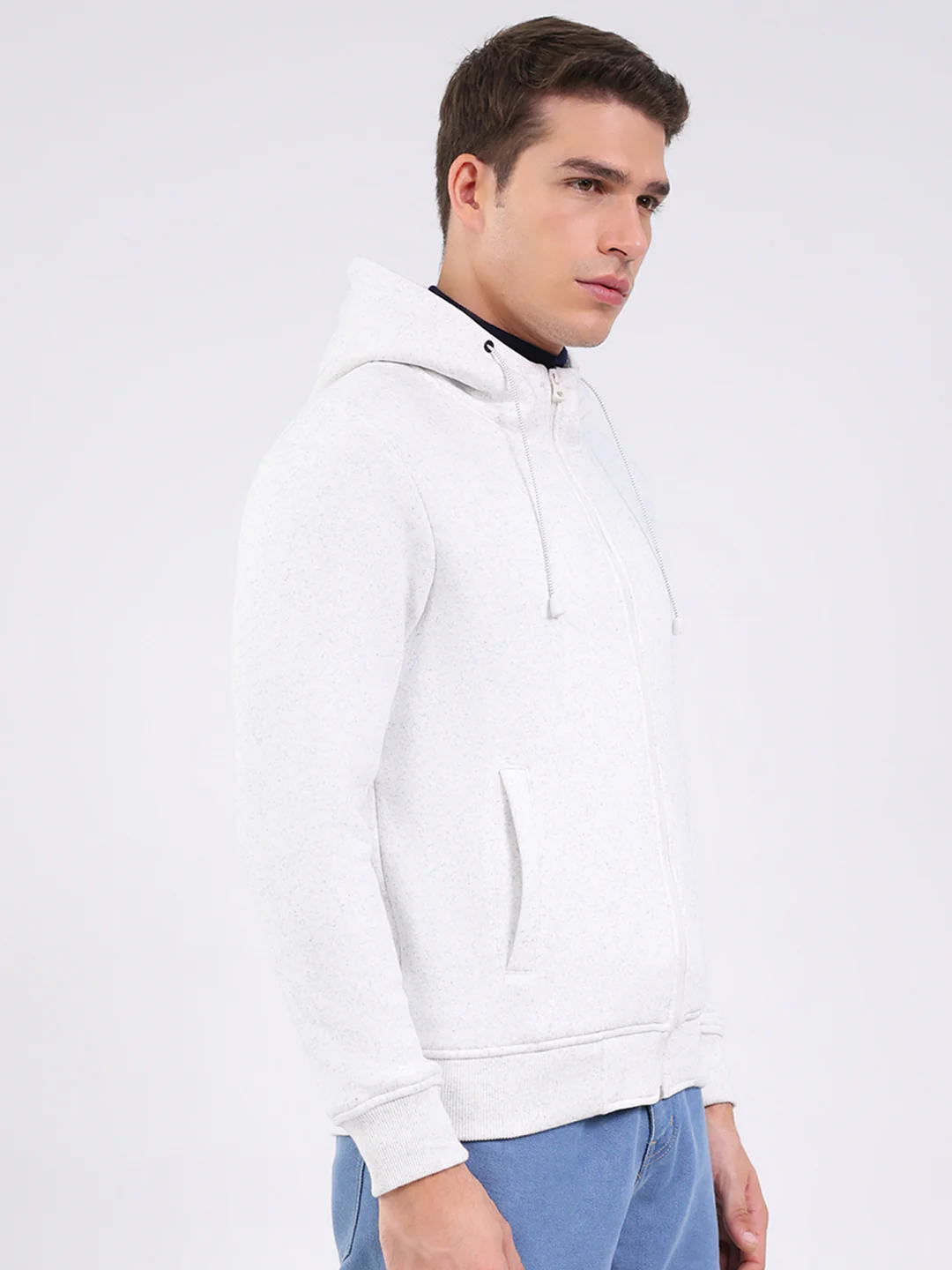 Men White Solid Hooded Full Sleeve Sweatshirt - Image 4