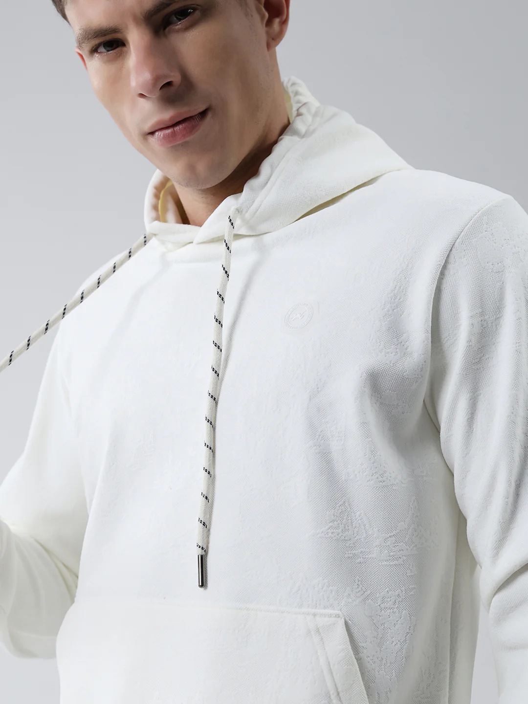 Men White Solid Hooded Full Sleeve Sweatshirt - Image 6