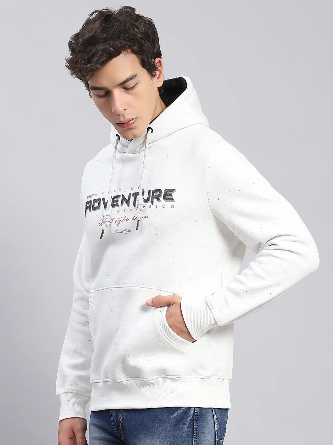Men White Solid Hooded Full Sleeve Sweatshirts - Image 3