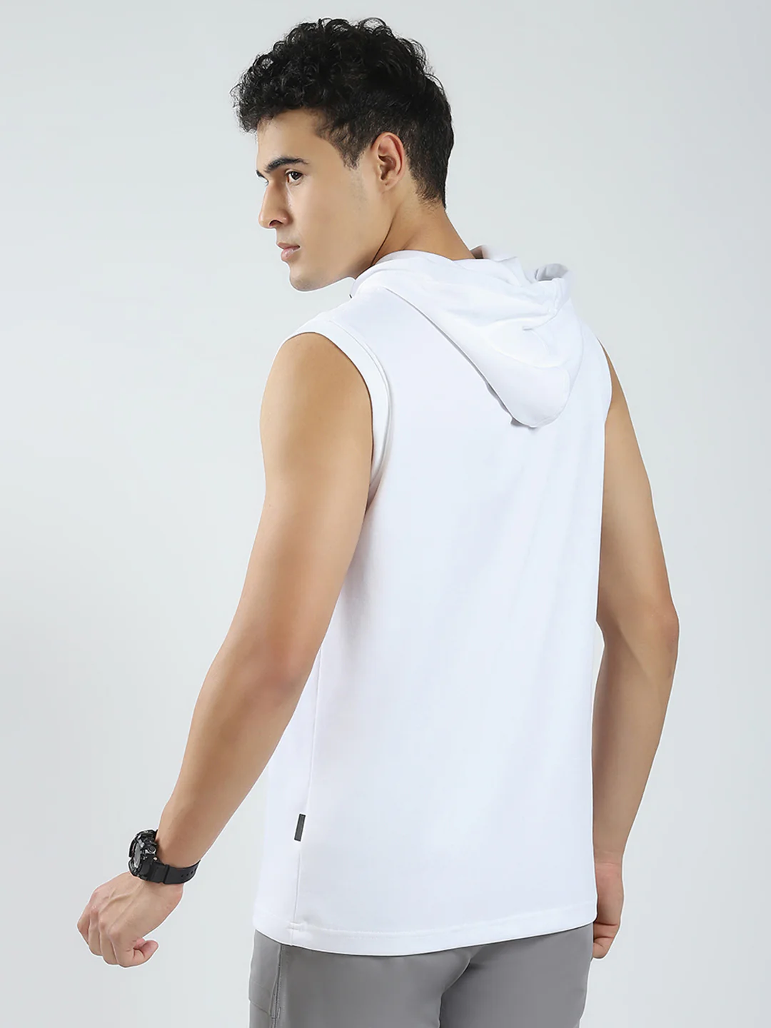 Rock.it Men White Solid Hooded Sleeveless T-Shirt - Image 5