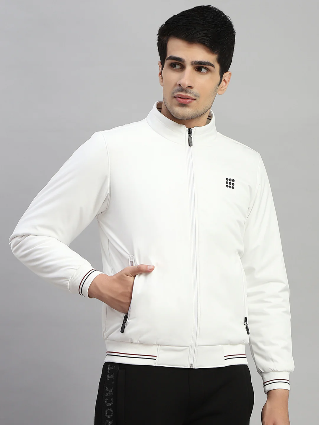 Rock.it Men White Solid Mock Neck Full Sleeve Jacket - Image 4