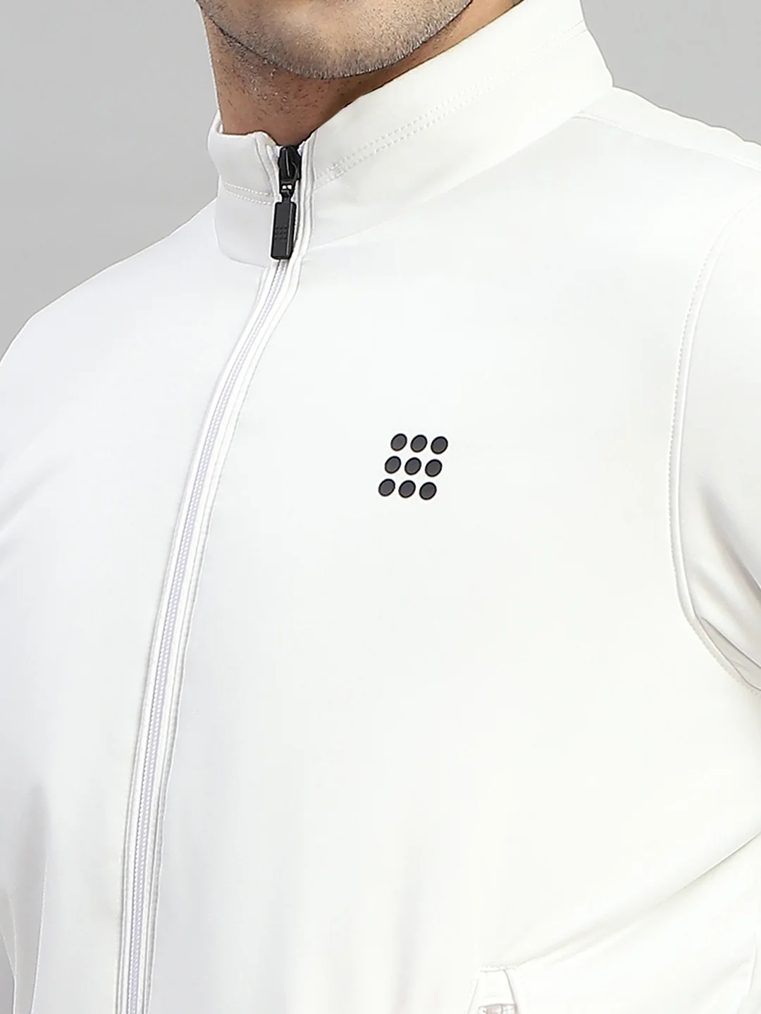 Rock.it Men White Solid Mock Neck Full Sleeve Jacket - Image 6
