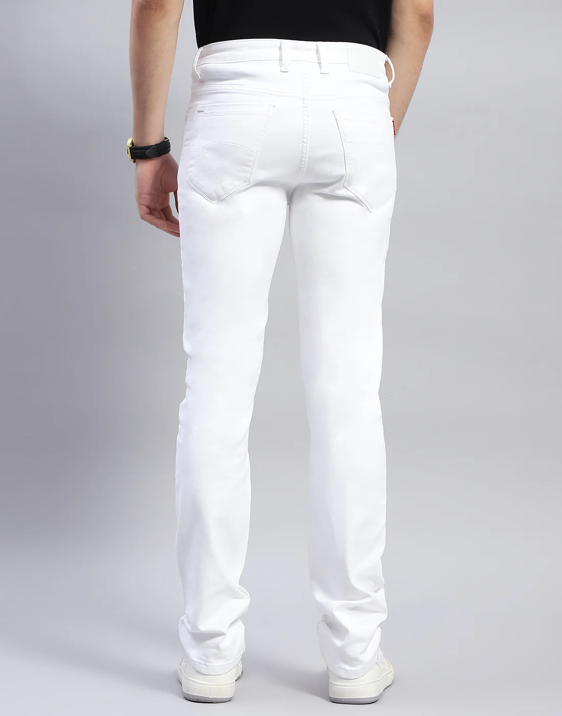 Men White Solid Narrow Fit Denim - Image 5
