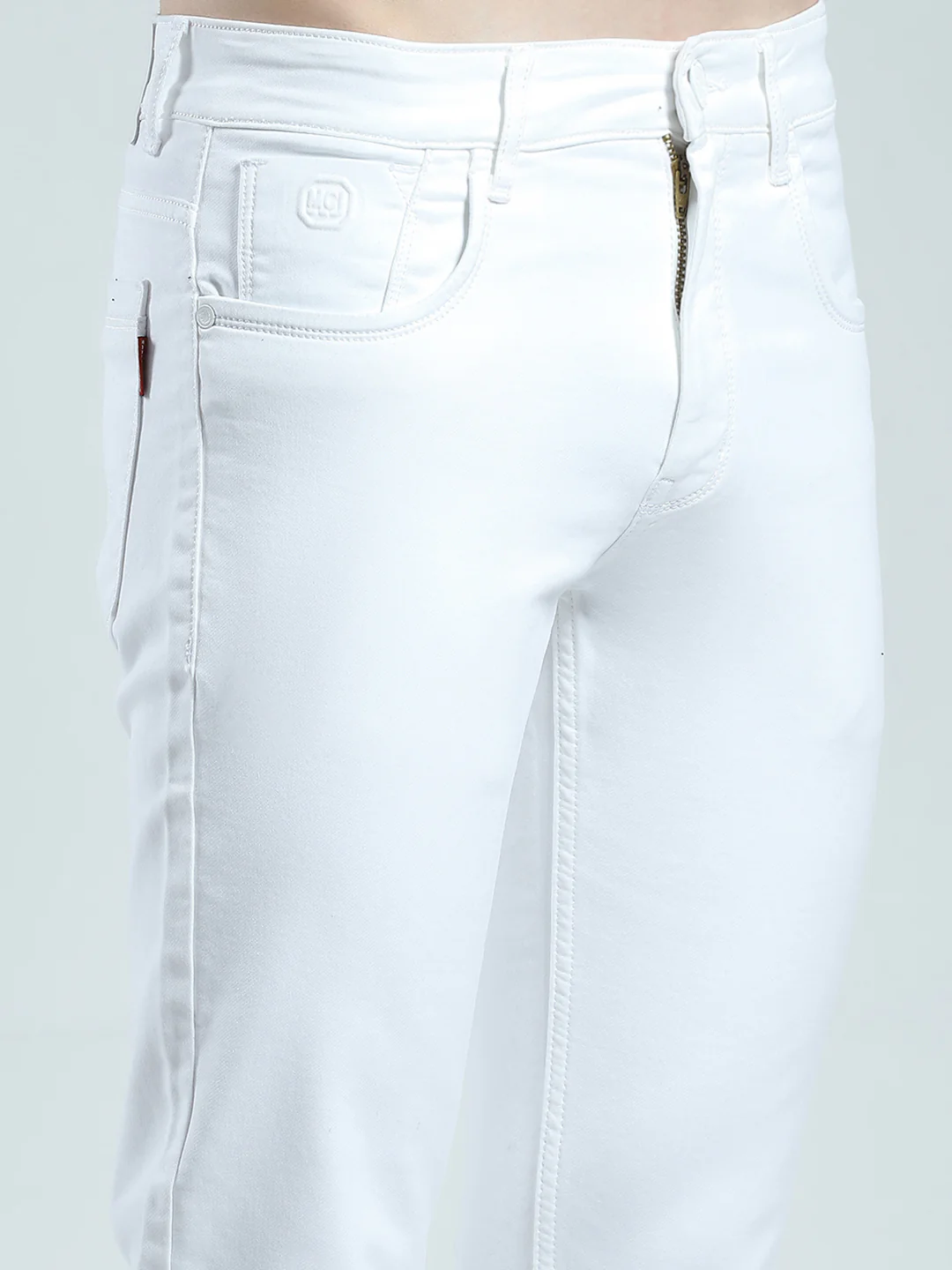 Men White Solid Narrow Fit Denim - Image 6