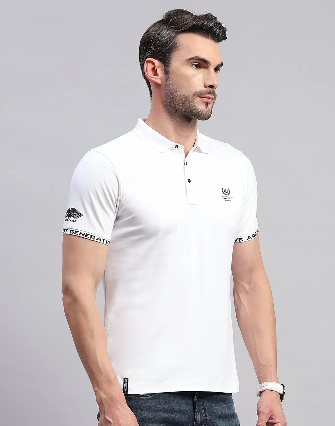 Men White Solid Polo Collar Half Sleeve T-Shirt - Image 4