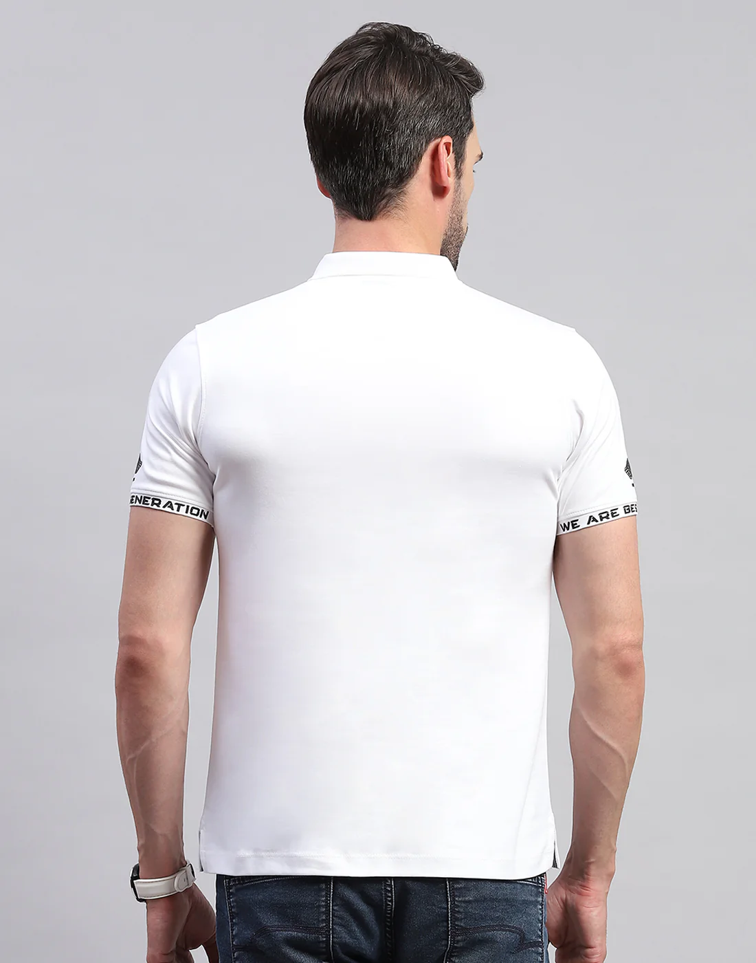 Men White Solid Polo Collar Half Sleeve T-Shirt - Image 5