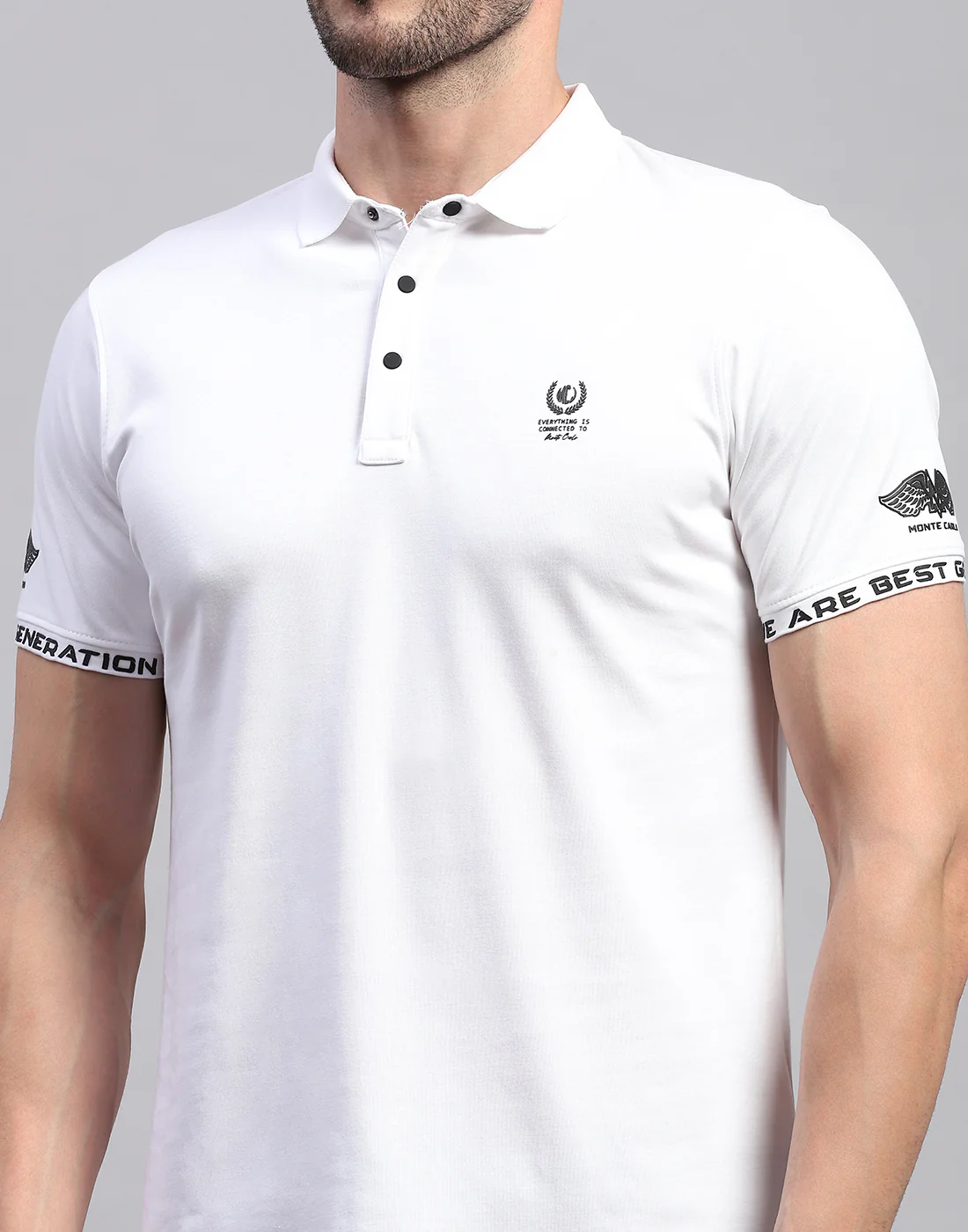 Men White Solid Polo Collar Half Sleeve T-Shirt - Image 7
