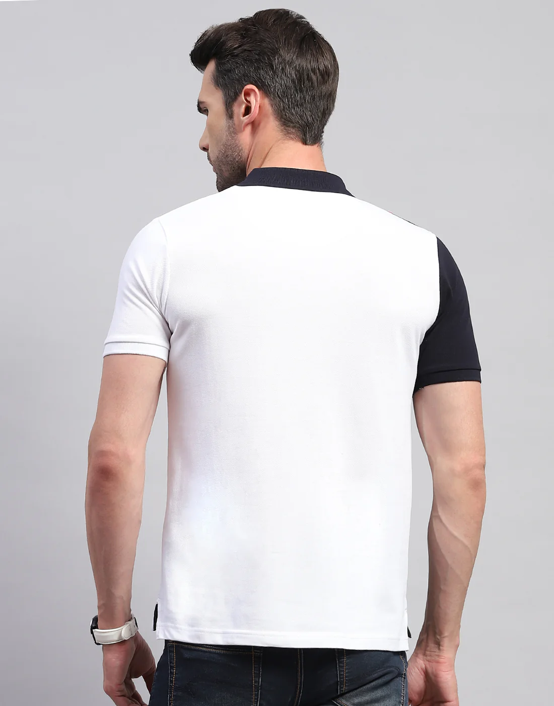 Men White Solid Polo Collar Half Sleeve T-Shirt - Image 5