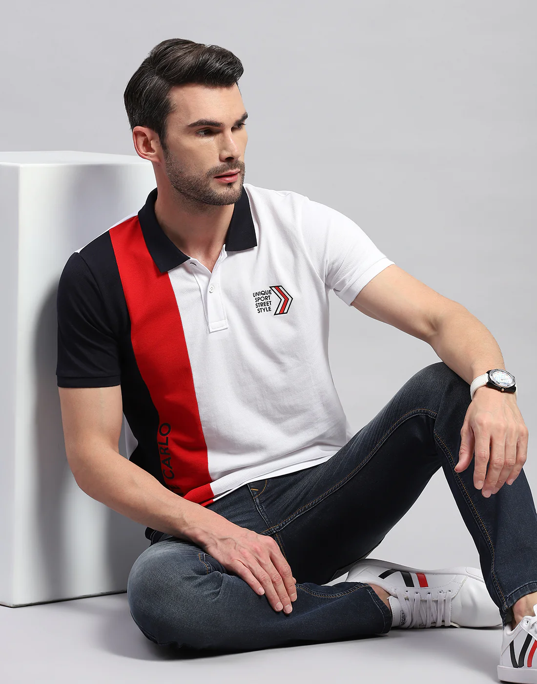Men White Solid Polo Collar Half Sleeve T-Shirt - Image 6