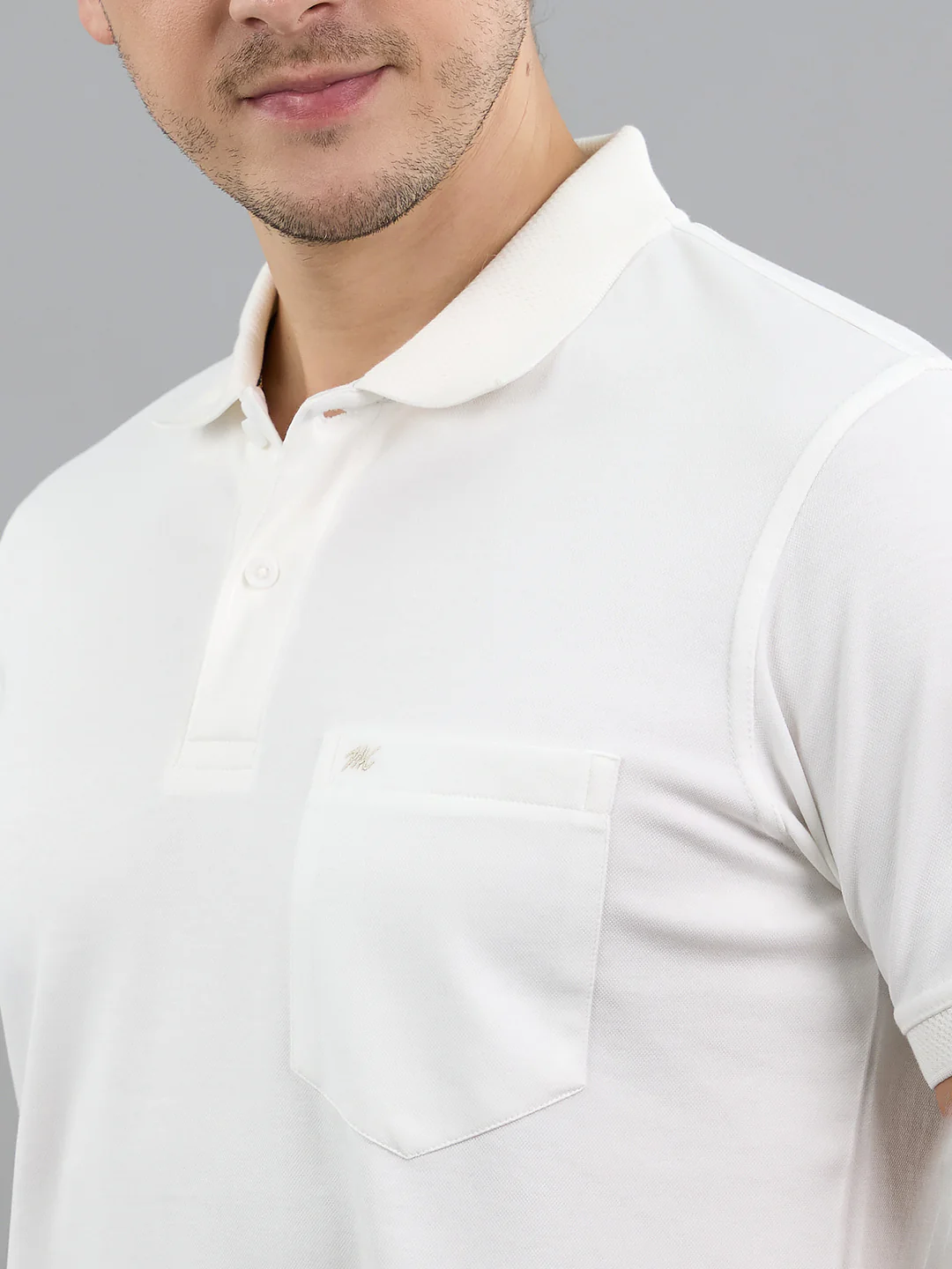 Men White Solid Polo Collar Half Sleeve T-Shirt - Image 6