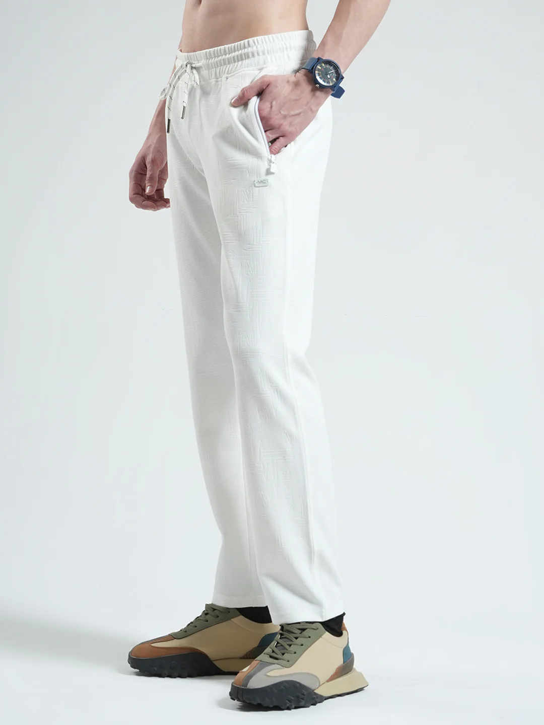 Men White Solid Regular Fit Lower - Image 3