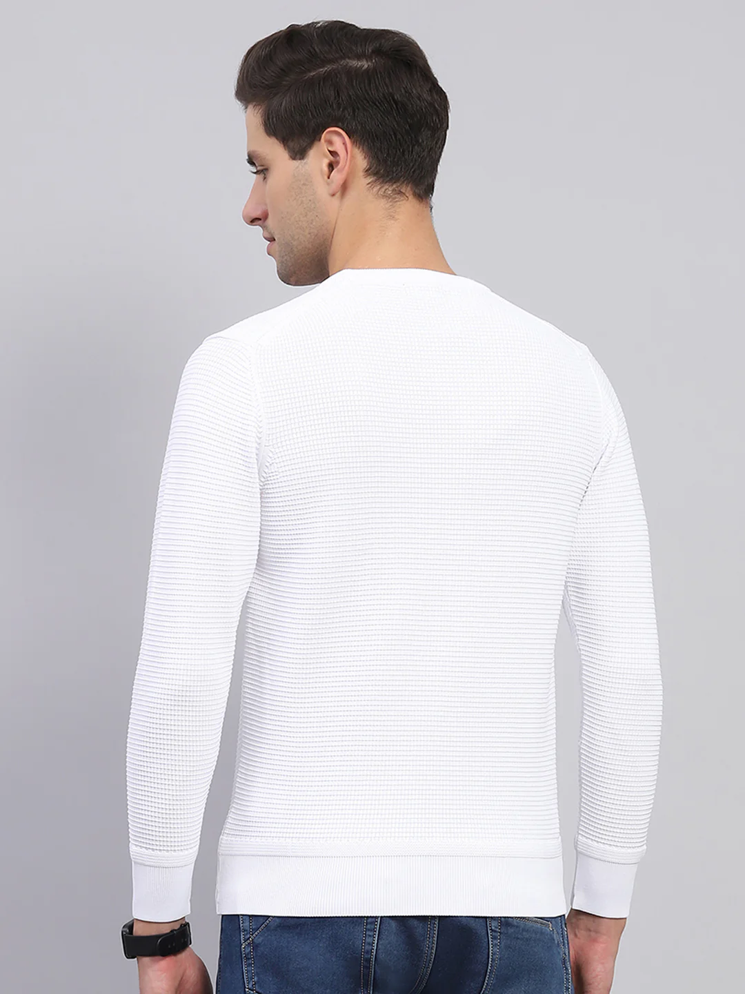 Rock.it Men White Solid Round Neck Full Sleeve Pullover - Image 5
