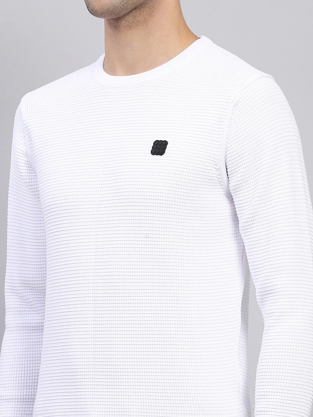 Rock.it Men White Solid Round Neck Full Sleeve Pullover - Image 6