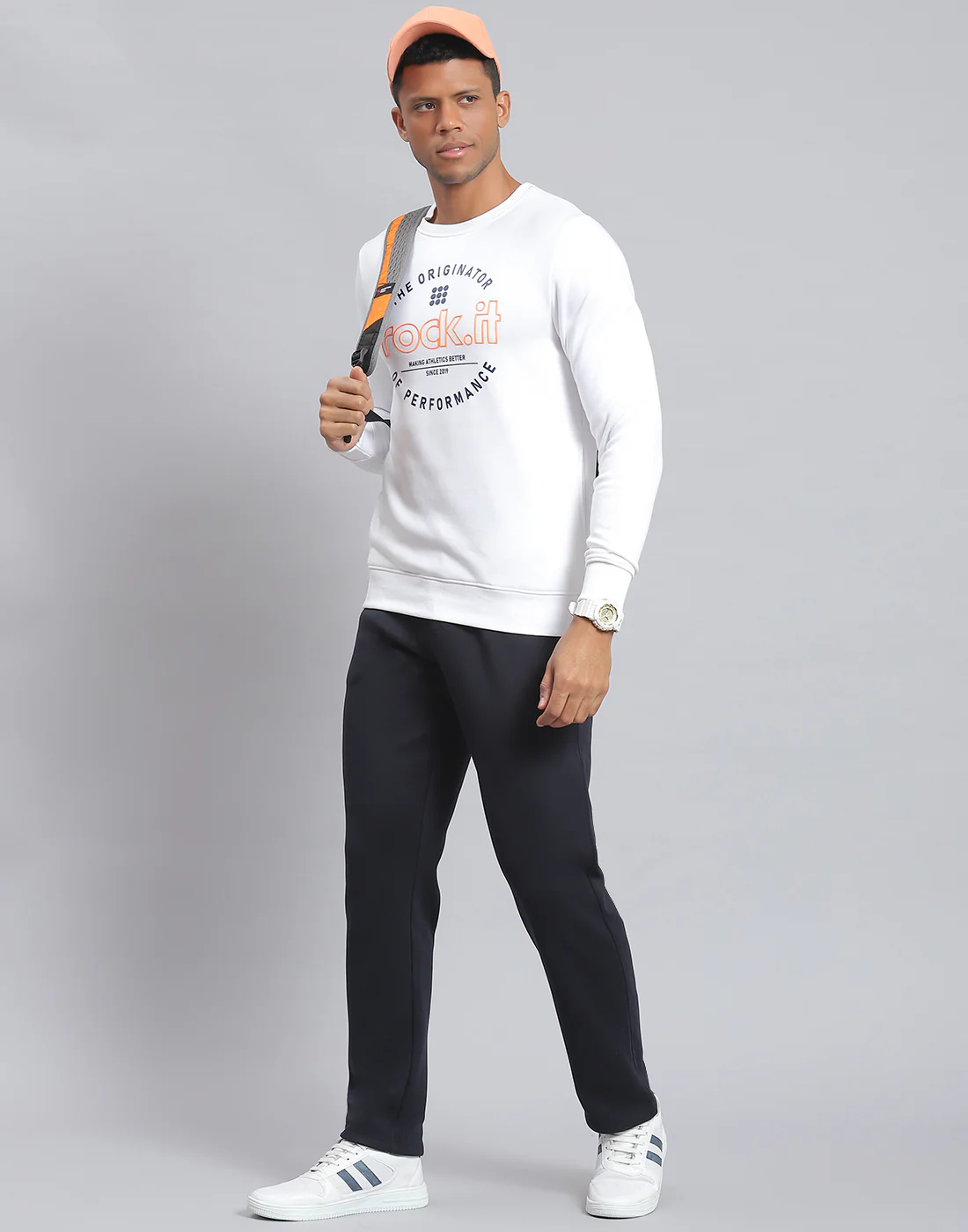 Rock.it Men White Solid Round Neck Full Sleeve Sweatshirt - Image 2