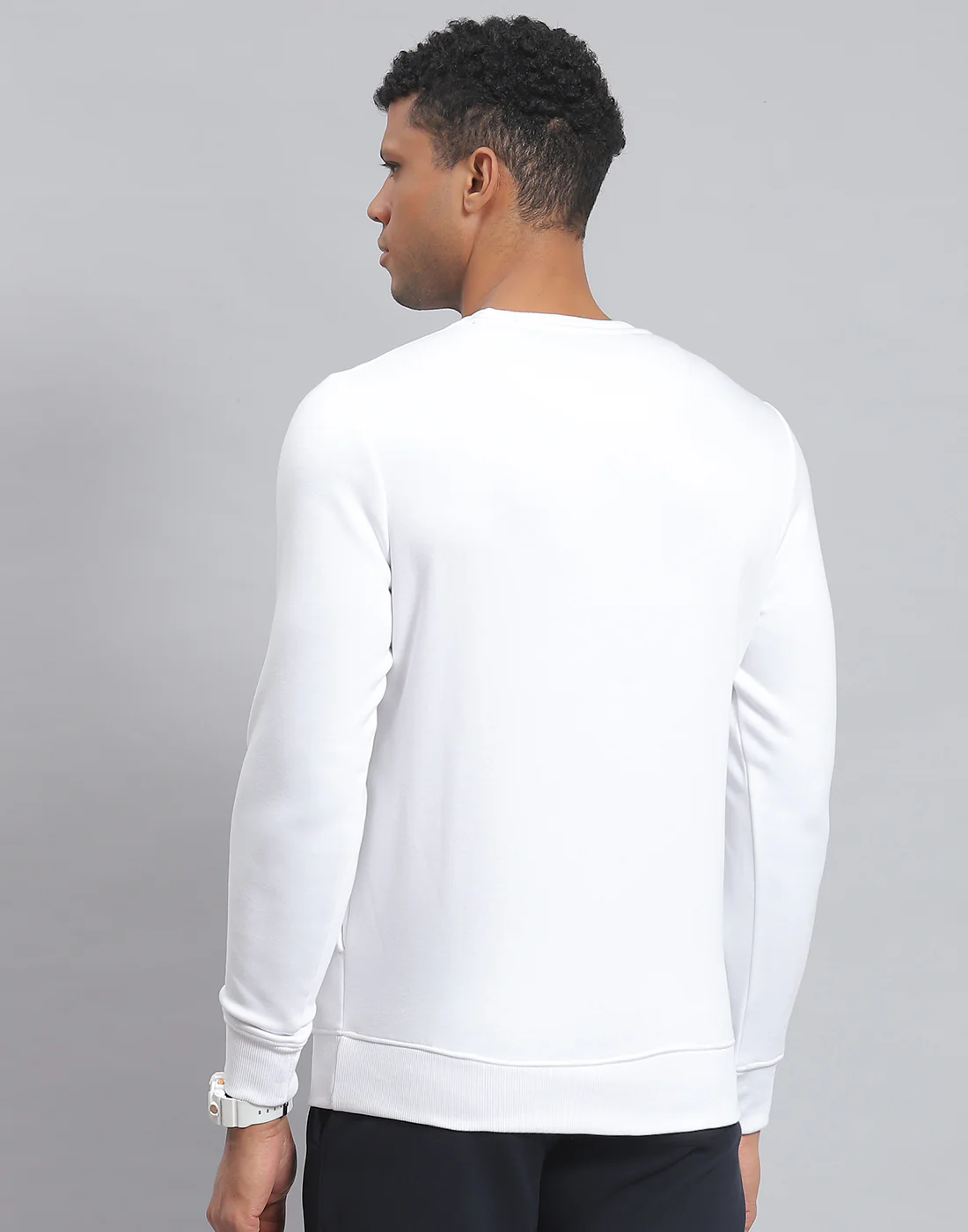 Rock.it Men White Solid Round Neck Full Sleeve Sweatshirt - Image 5