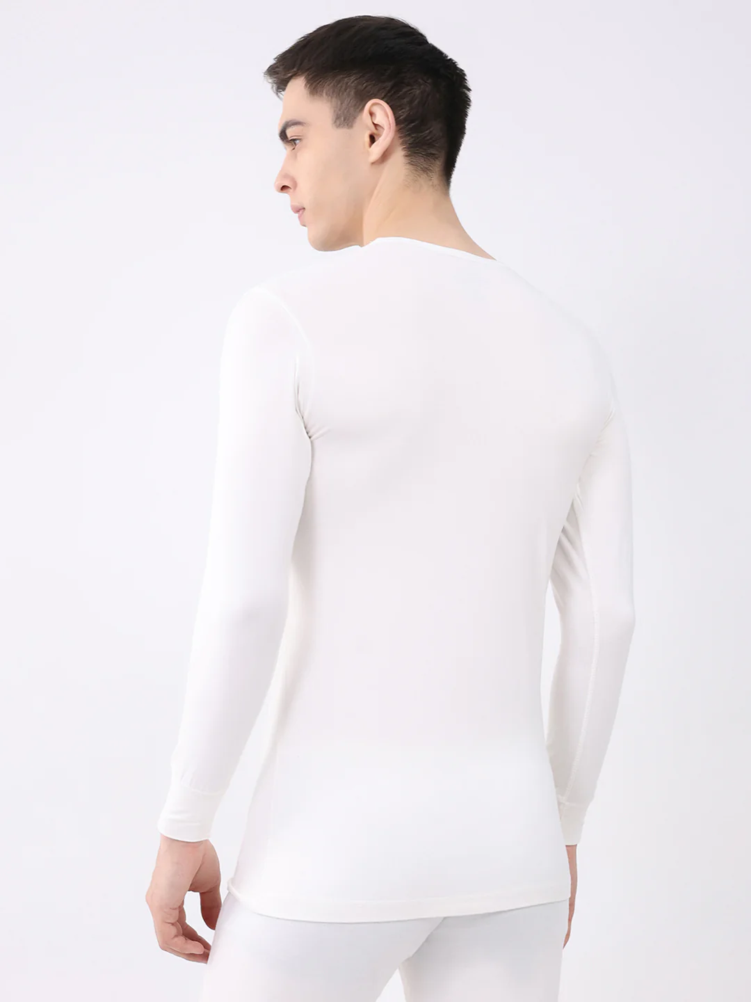 Men White Solid Round Neck Full Sleeve Thermal Vest - Image 5