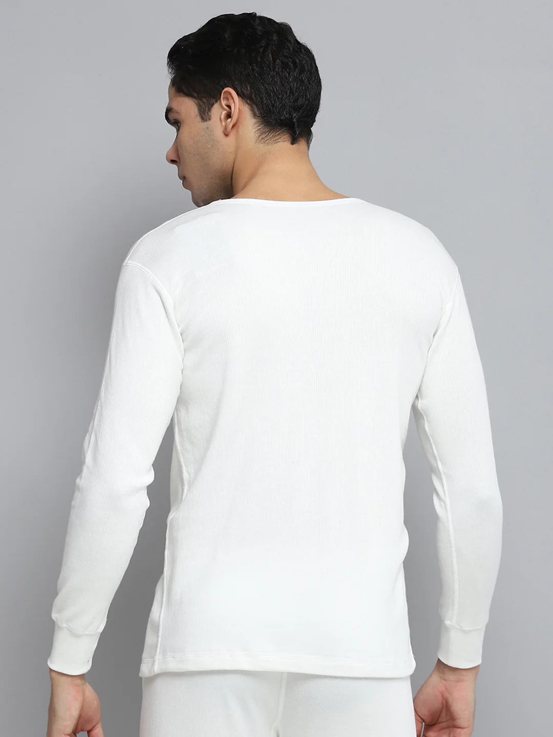 Men White Solid Round Neck Full Sleeve Thermal Vest - Image 5