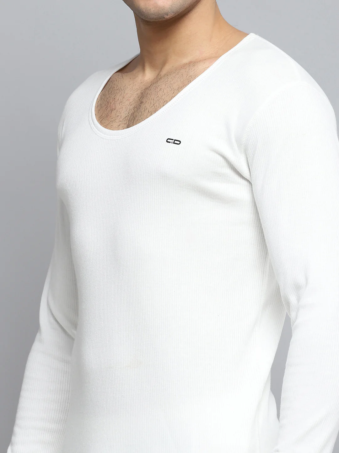 Men White Solid Round Neck Full Sleeve Thermal Vest - Image 6