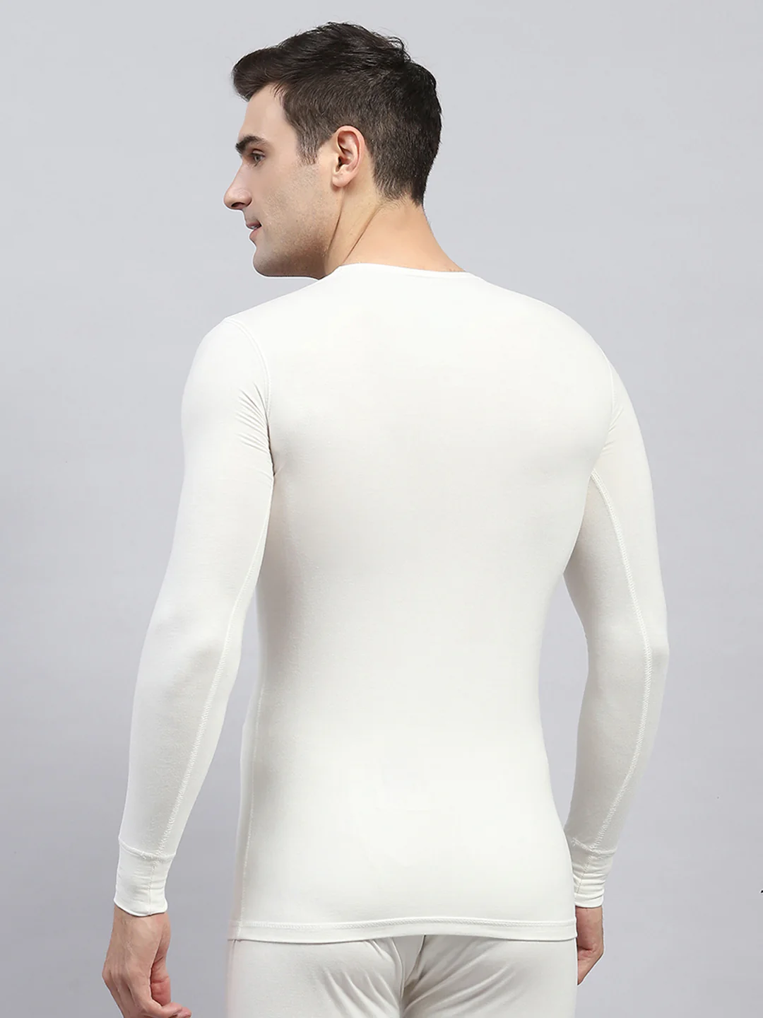 Men White Solid Round Neck Full Sleeve Thermal Vest - Image 5