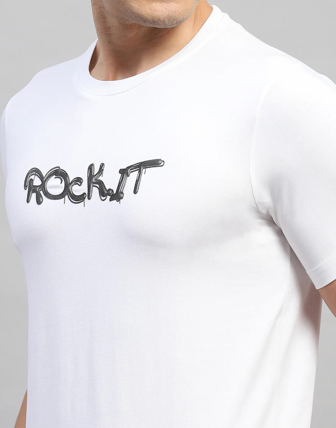 Rock.it Men White Solid Round Neck Half Sleeve T-Shirt - Image 6