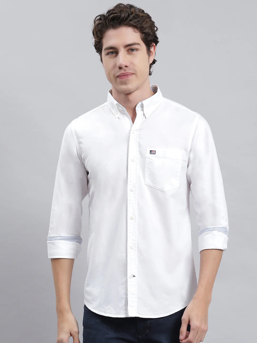 Men White Solid Shirt - Image 2