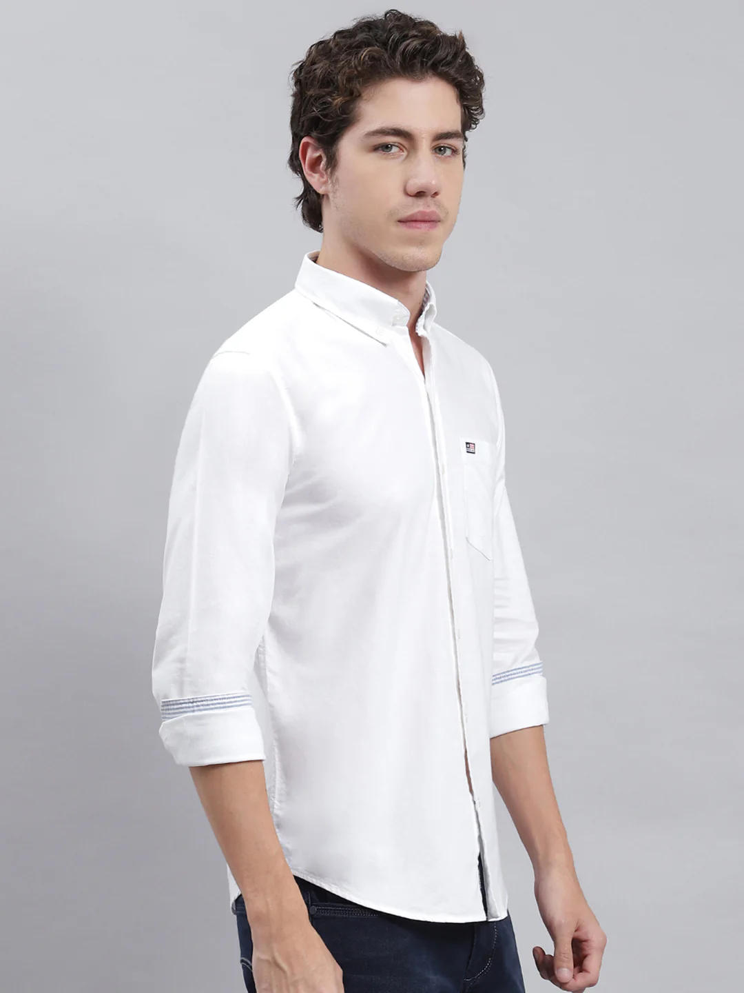 Men White Solid Shirt - Image 3