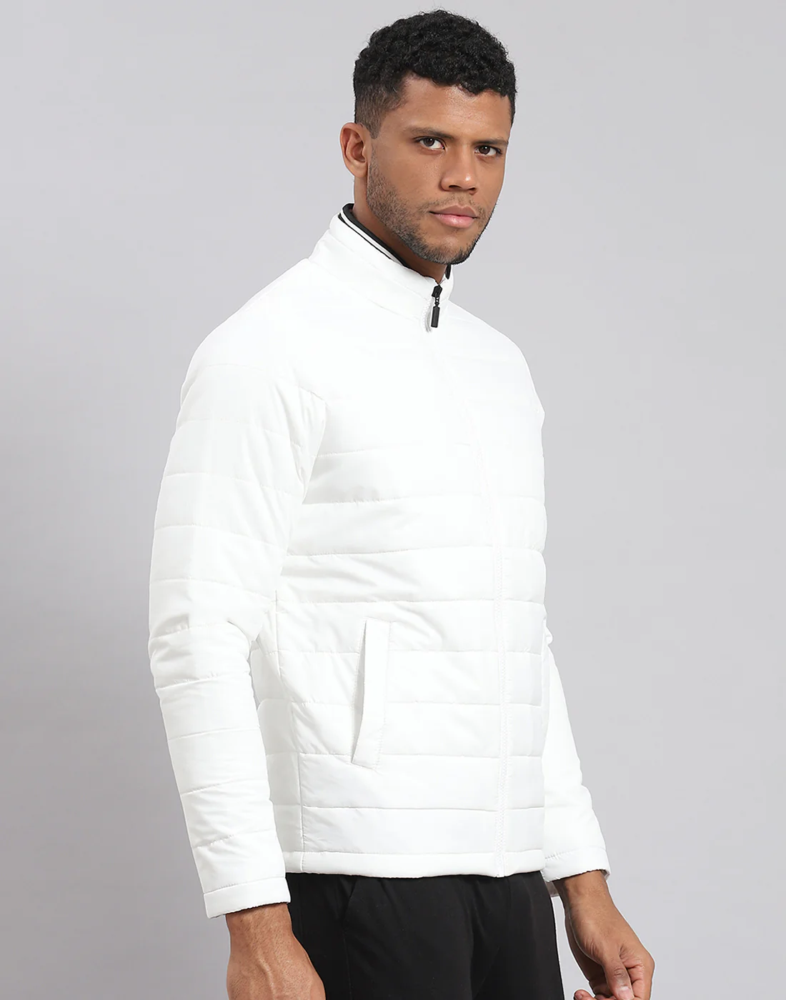 Rock.it Men White Solid Stand Collar Full Sleeve Jacket - Image 4
