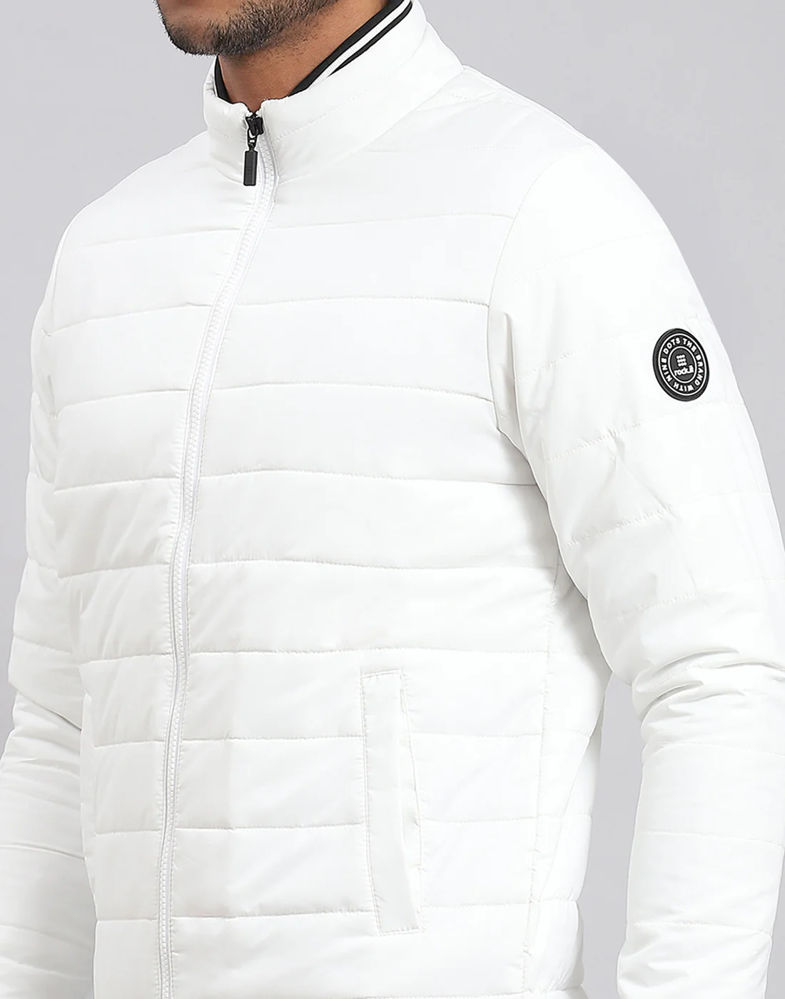 Rock.it Men White Solid Stand Collar Full Sleeve Jacket - Image 7