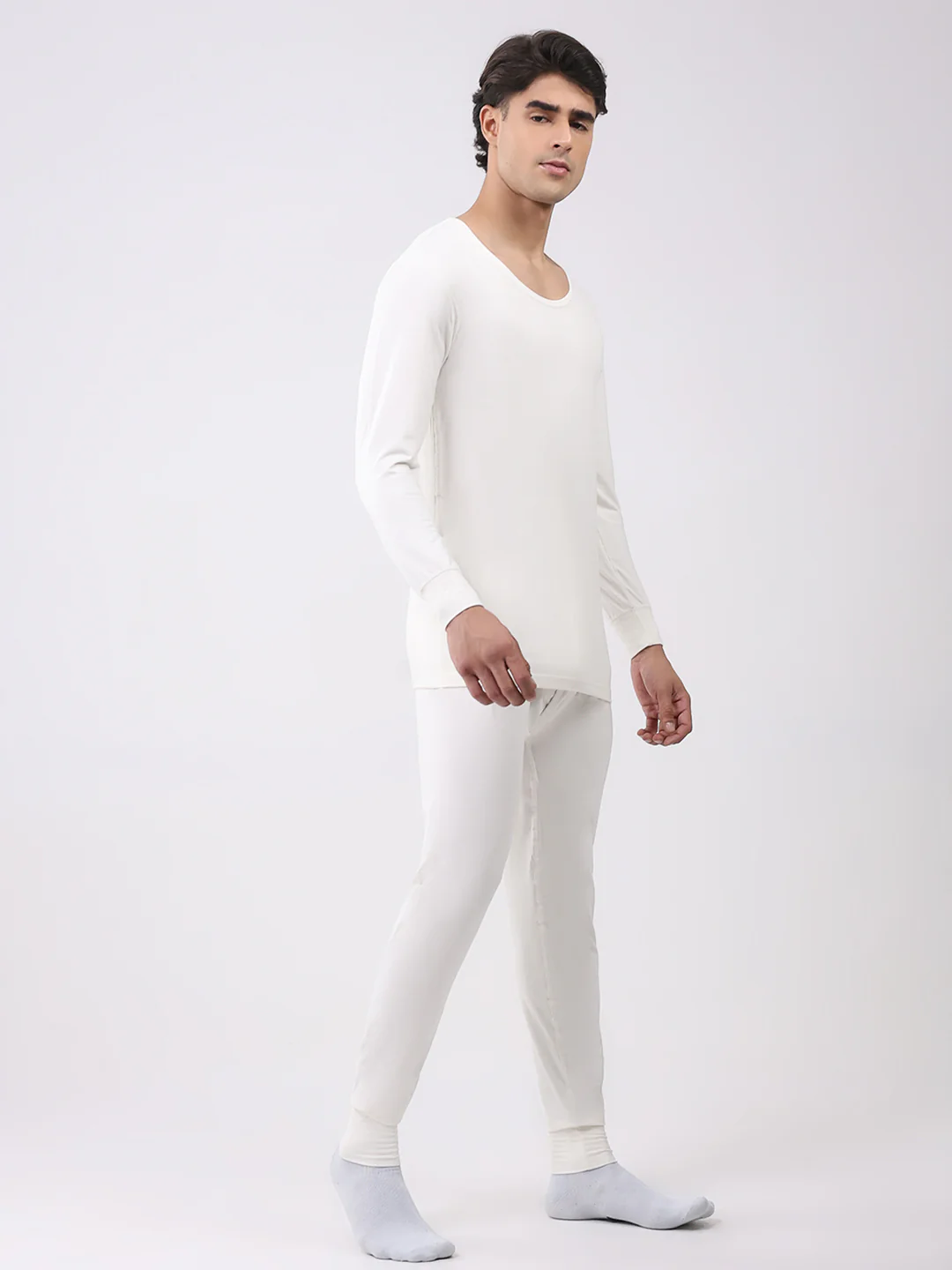 Men White Solid Thermal Lower - Image 2