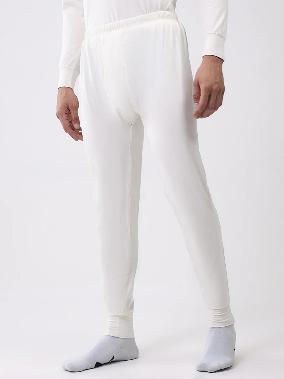 Men White Solid Thermal Lower - Image 3