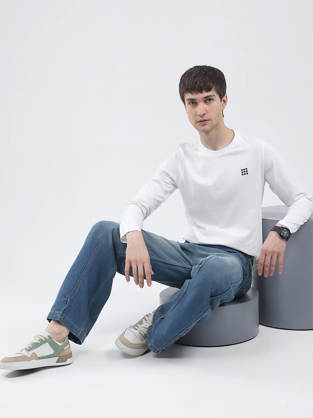 Rock.it Men White Solid Round Neck Full Sleeve Winter T-Shirt - Image 2