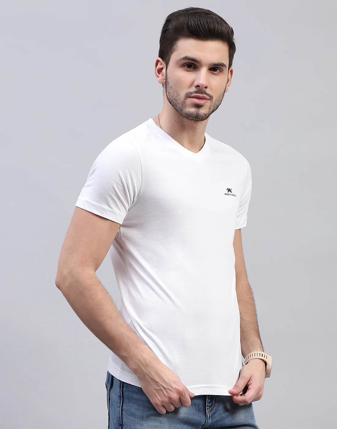 Men White Solid V Neck Half Sleeve T-Shirt (Pack of 3) - Image 6