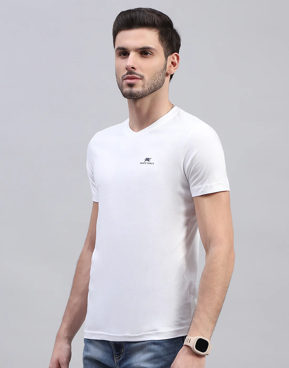 Men White Solid V Neck Half Sleeve T-Shirt (Pack of 3) - Image 9
