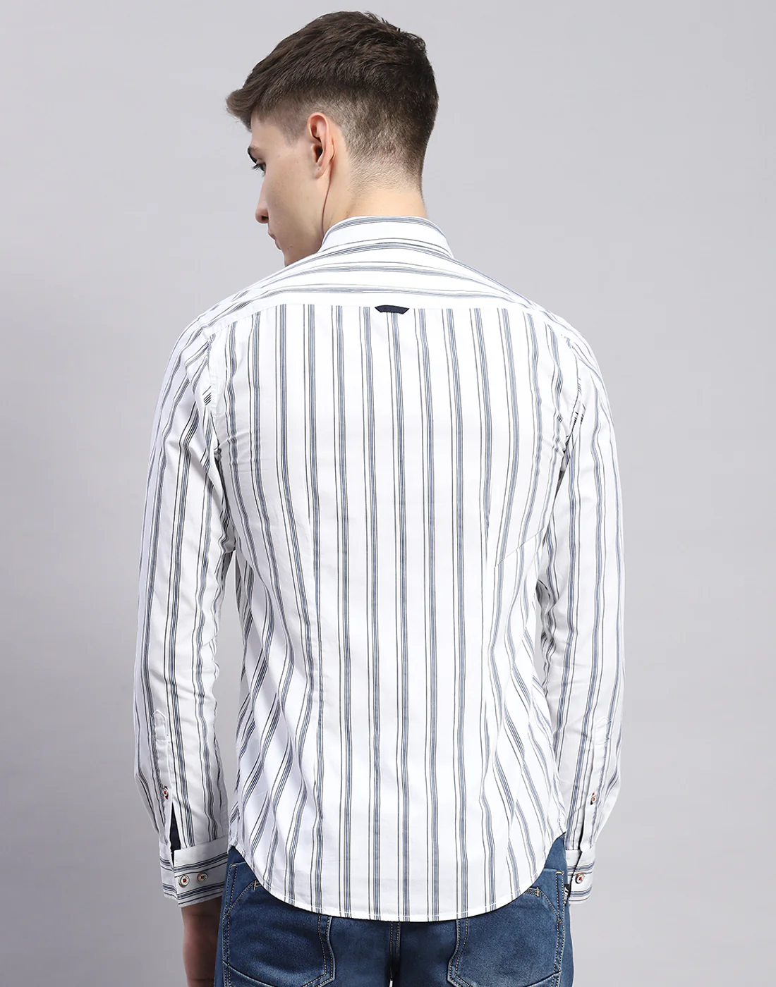 Men White Stripe Collar Full Sleeve Shirt - Image 6