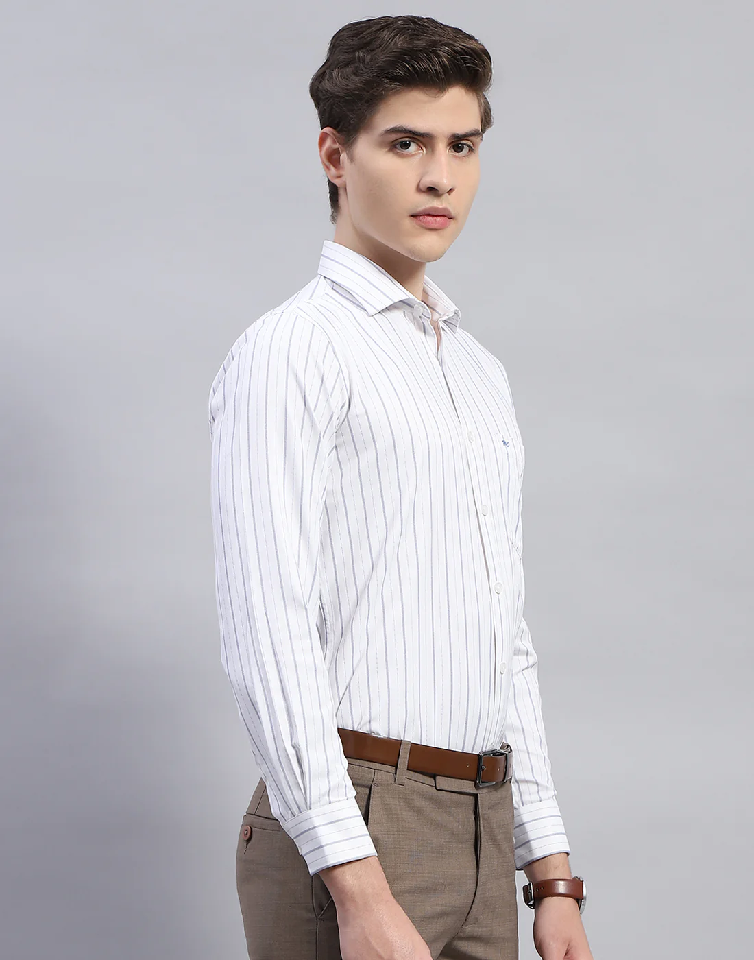 Men White Stripe Collar Full Sleeve Shirt - Image 5