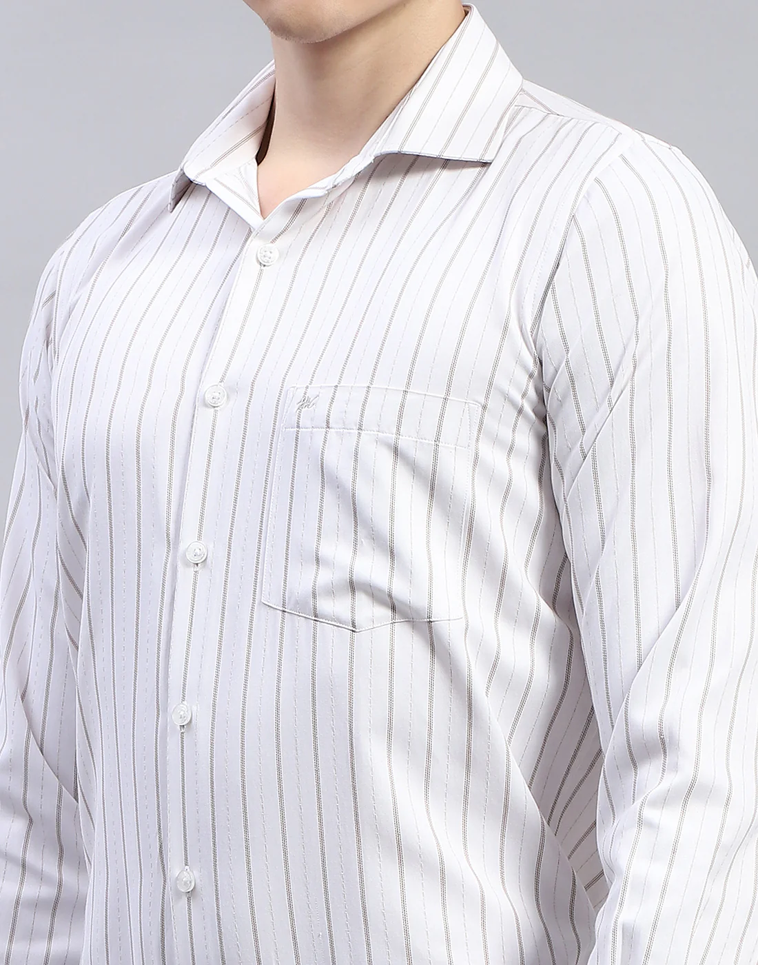 Men White Stripe Collar Full Sleeve Shirt - Image 7