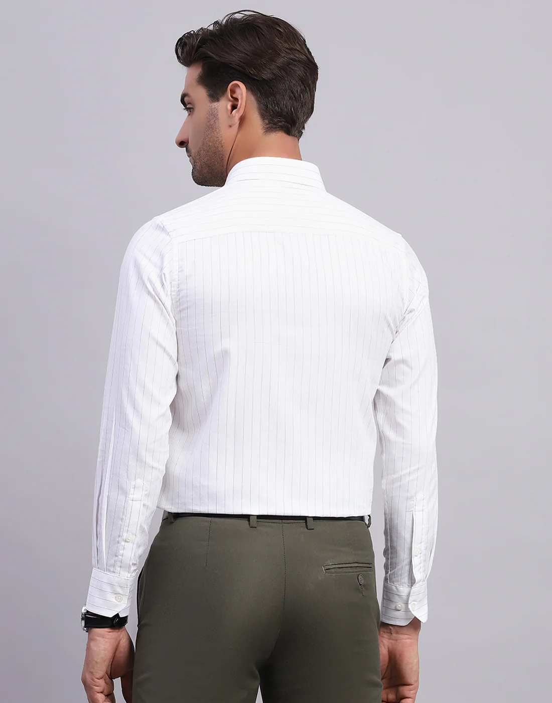 Men White Stripe Collar Full Sleeve Shirt - Image 5