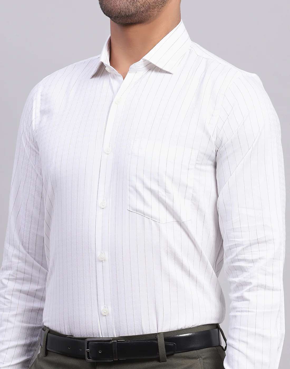 Men White Stripe Collar Full Sleeve Shirt - Image 7