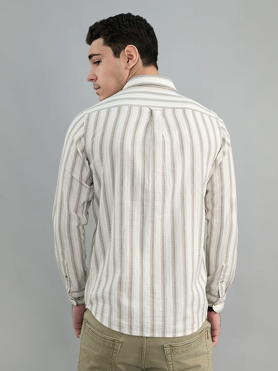Men White Stripe Collar Full Sleeve Shirt - Image 4