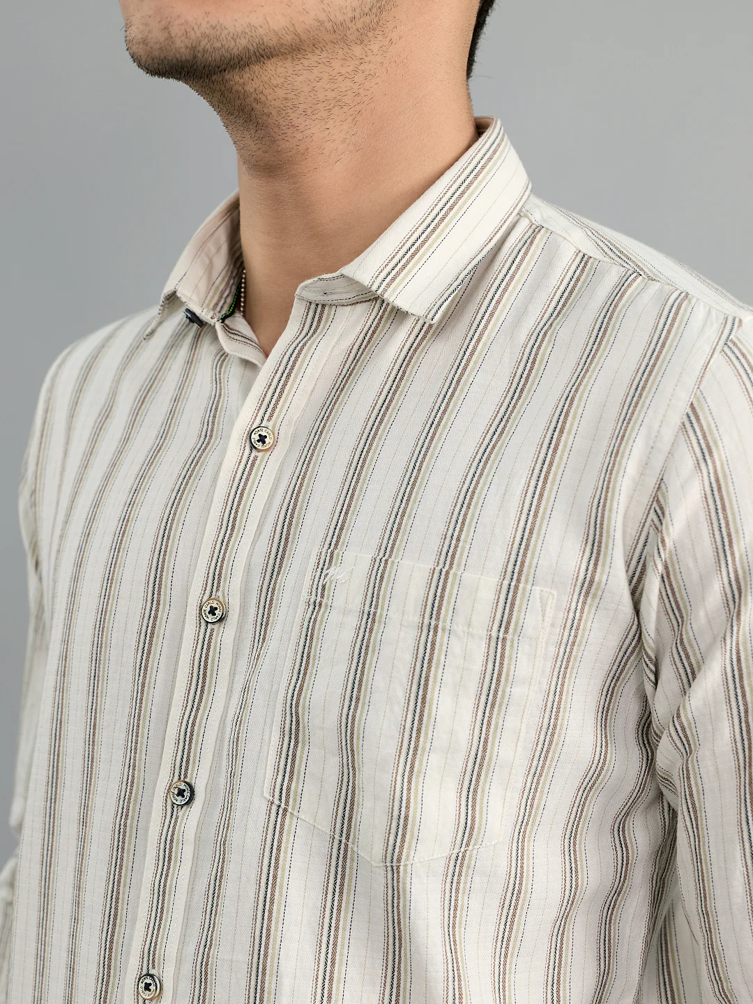 Men White Stripe Collar Full Sleeve Shirt - Image 5