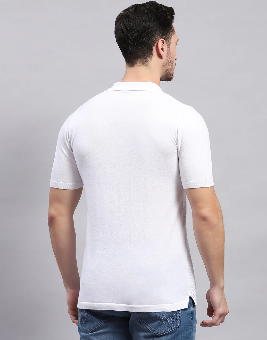 Men White Stripe Polo Collar Half Sleeve T-Shirt - Image 6