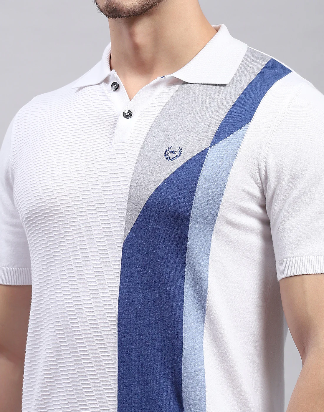 Men White Stripe Polo Collar Half Sleeve T-Shirt - Image 7