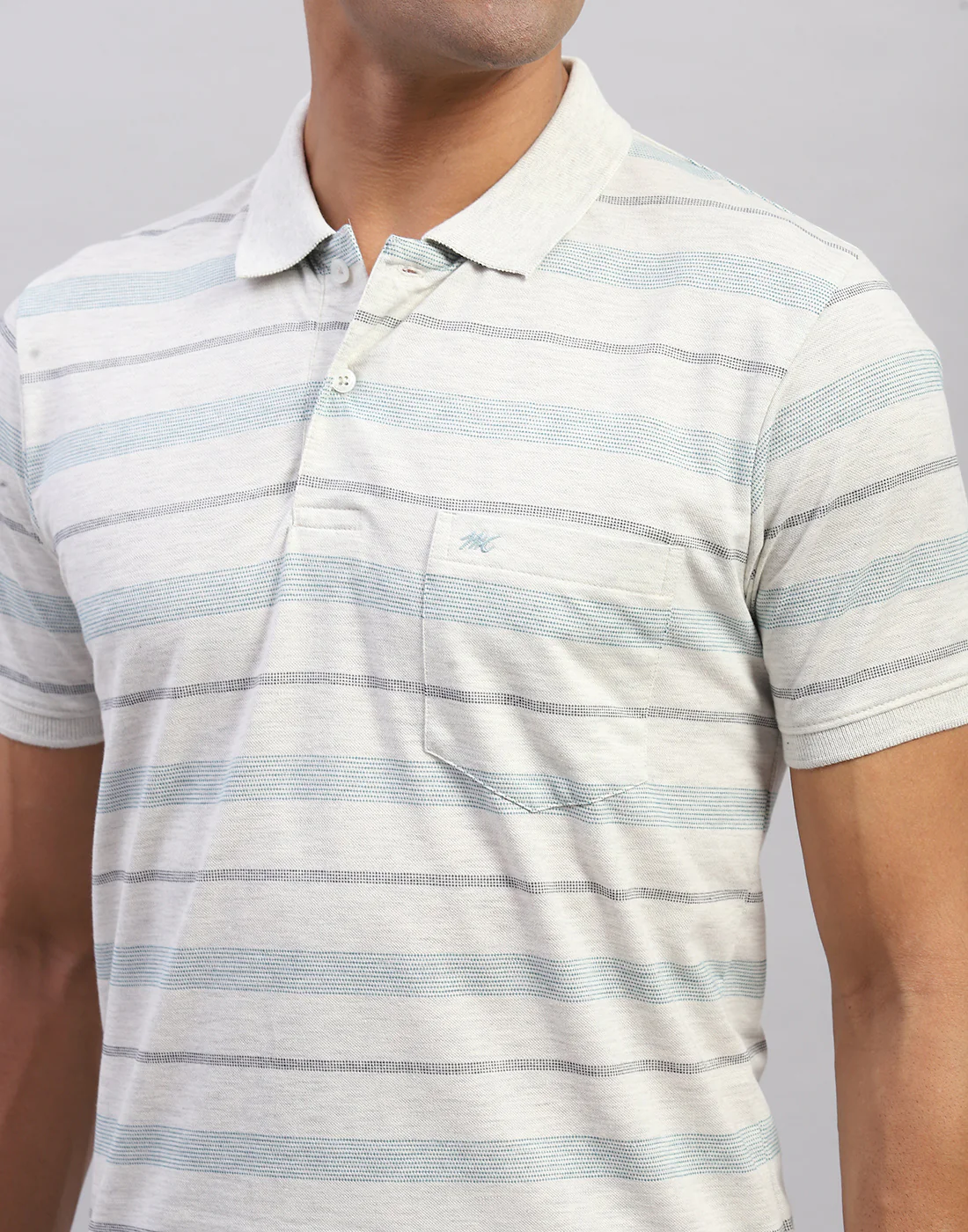 Men White Stripe Polo Collar Half Sleeve T-Shirt - Image 6